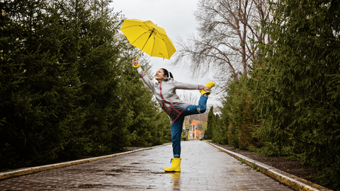 Women with Umbrella Doing Yoga Pose